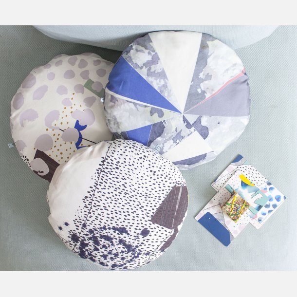 Rund pude collage dia. 40 cm