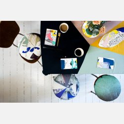 Rund pude collage dia. 40 cm