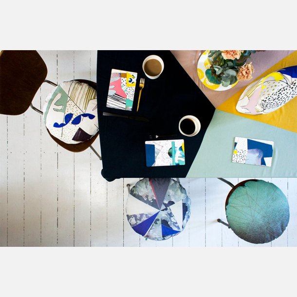 Rund pude collage dia. 40 cm