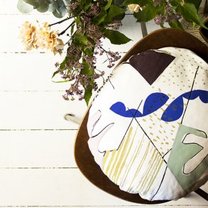 Rund pude collage dia. 40 cm